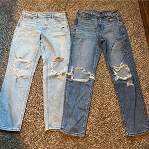 American Eagle Outfitters Women's Ripped Boyfriend Jeans - Blue and Light Blue